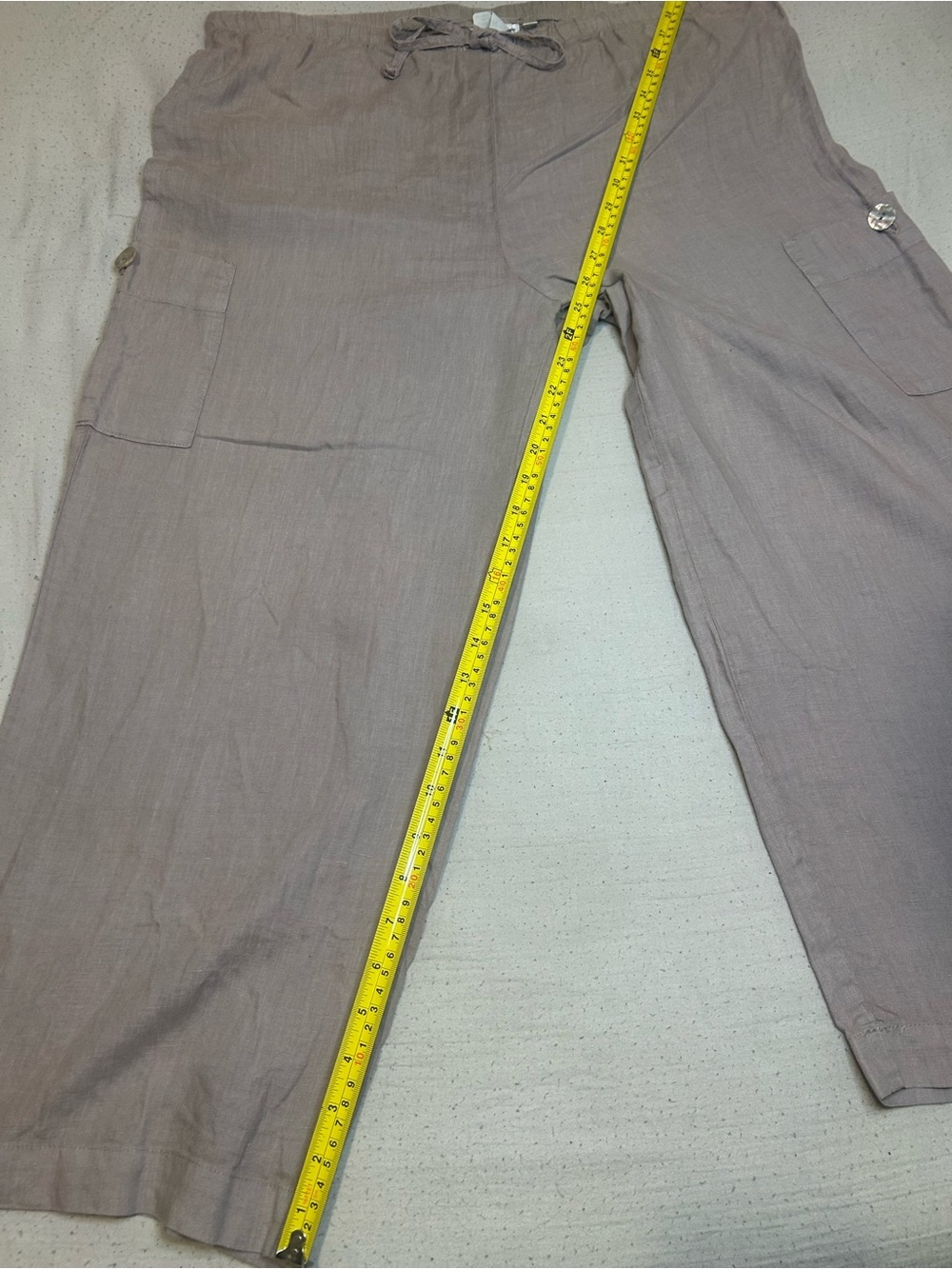 Women's Wide Leg Cargo Linen Pants in Taupe brown. - Picture 3 of 9